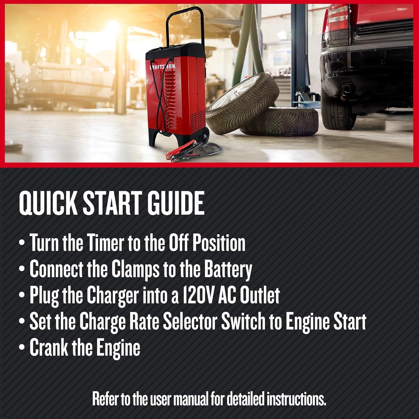 CRAFTSMAN Manual Wheeled 6A Battery Charger and 175A Engine Starter, 2-in-1 Solution for 12V Batteries, 25A Boost, Timer-Controlled, CMXCESM274, for Car, SUV, Truck, and Boat Batteries