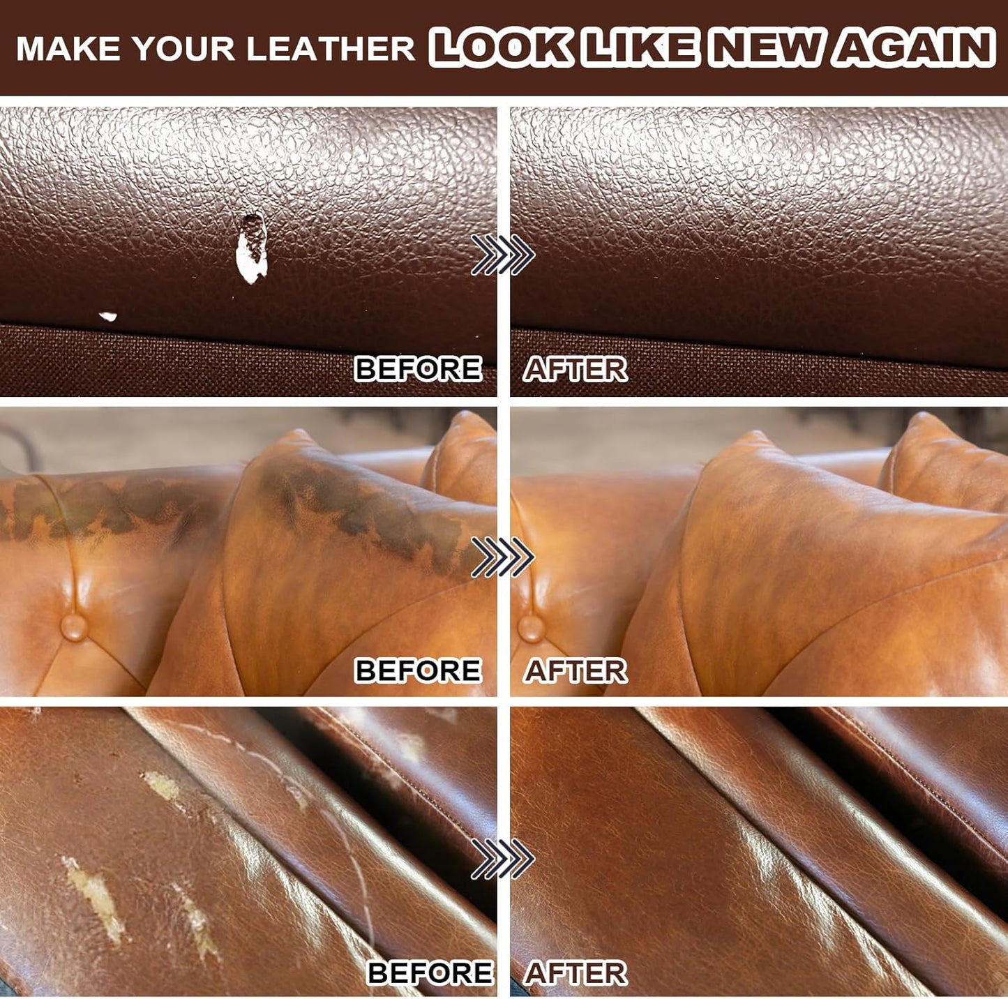 STARTSO WORLD Brown Leather & Vinyl Repair Kit for Furniture, Couches, Car Seats, Sofas, Boat Seats, Jackets with Easy Instructions, Repair Scratches, Tears, and Holes in Pleather, Genuine Leather
