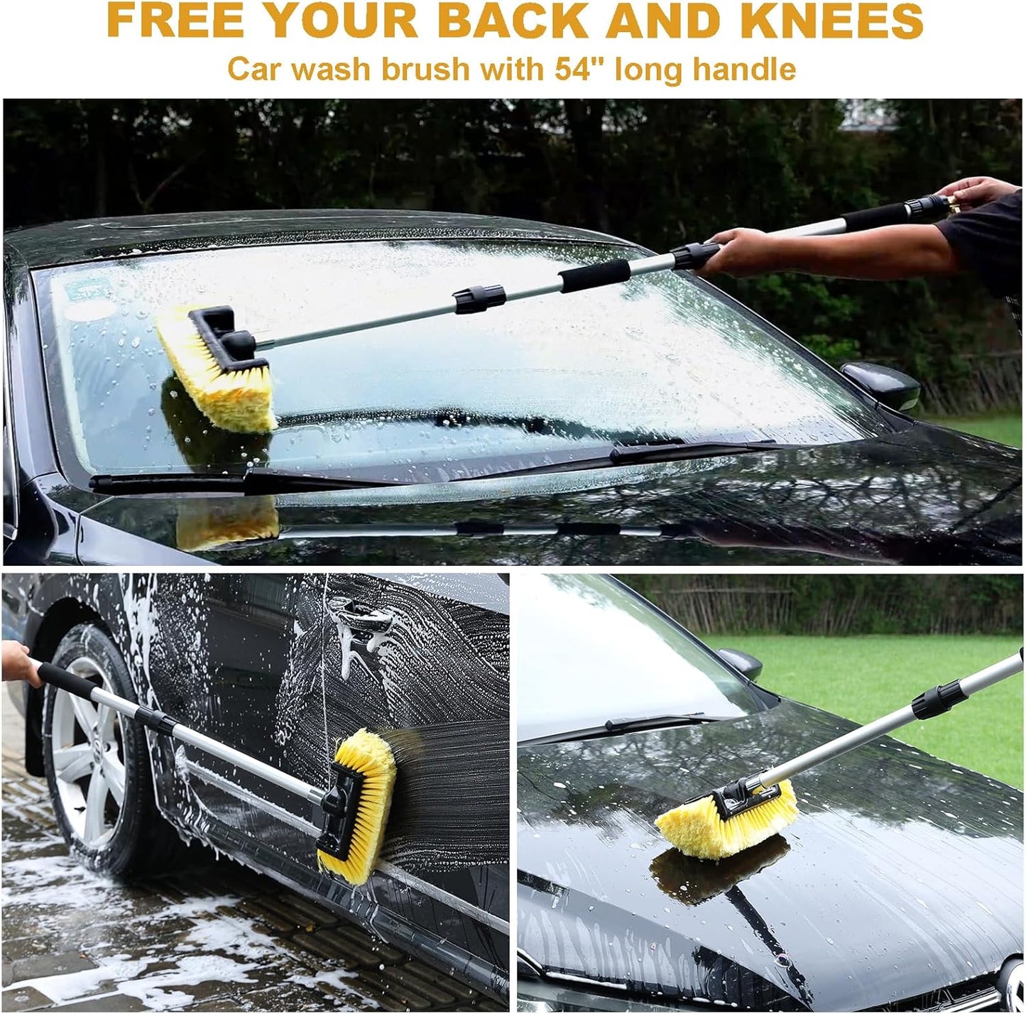 Car Wash Brush with Long Handle for Car Truck Boat Washing (Yellow, 69 inch)
