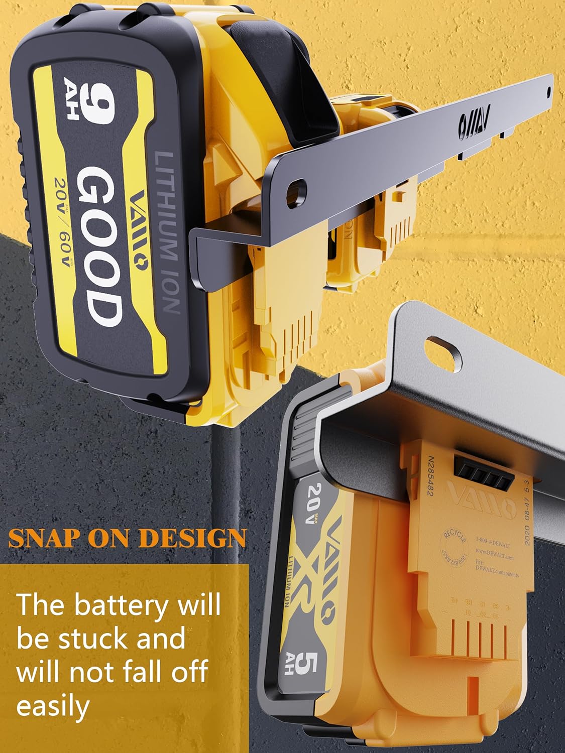 VAIIO Battery Rack Holder 20V 60V 12V, Wrought Iron Heavy Duty Thickened Batteries Slots, Stealth Battery Wall Mount Organizer Garage Storage,Workshops,Shelves