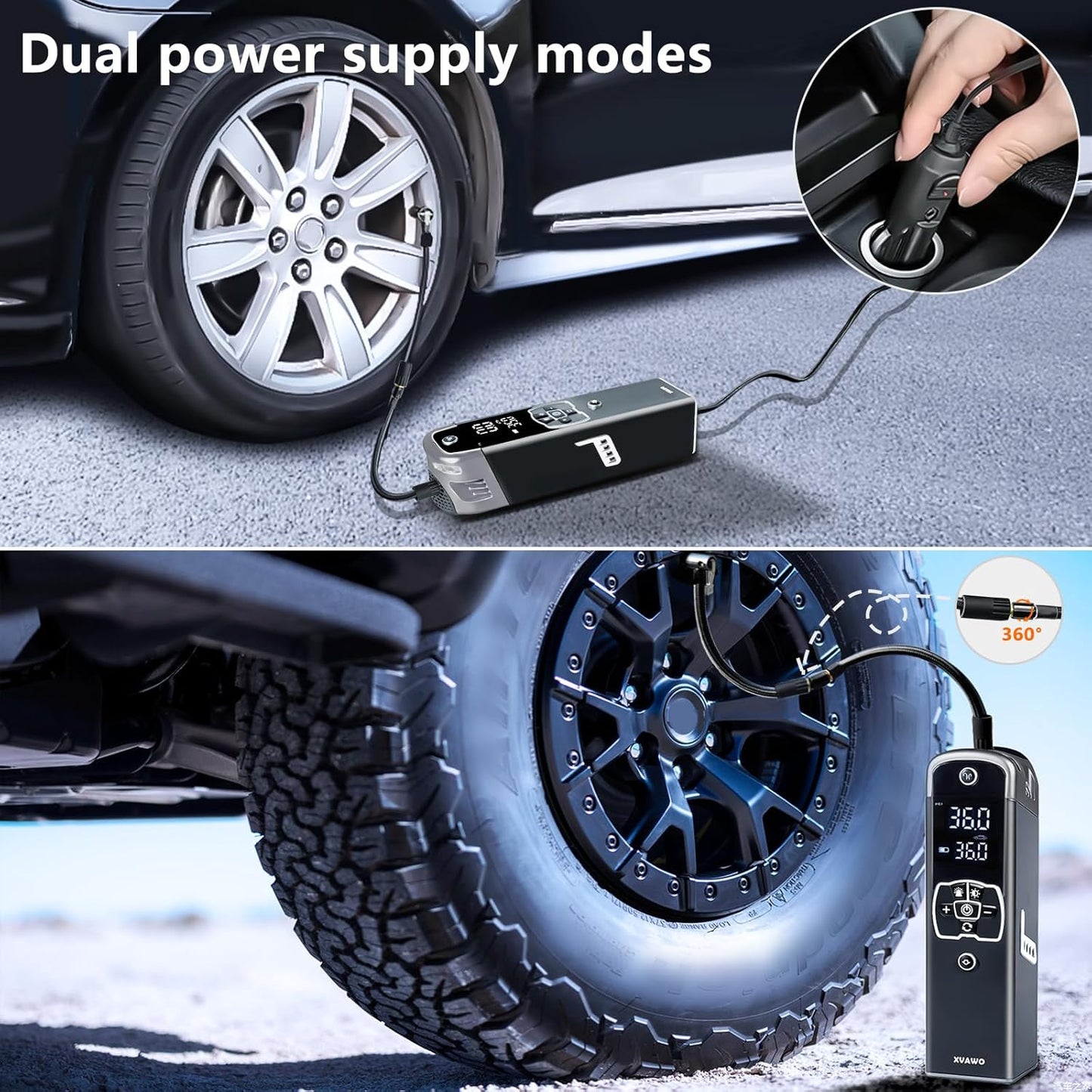 Tire Inflator Portable Air Compressor: Cordless Deflatable Air Pump for Car Tires - 150PSI Tire Pump with Pressure Gauge for Car Bike Motorcycle