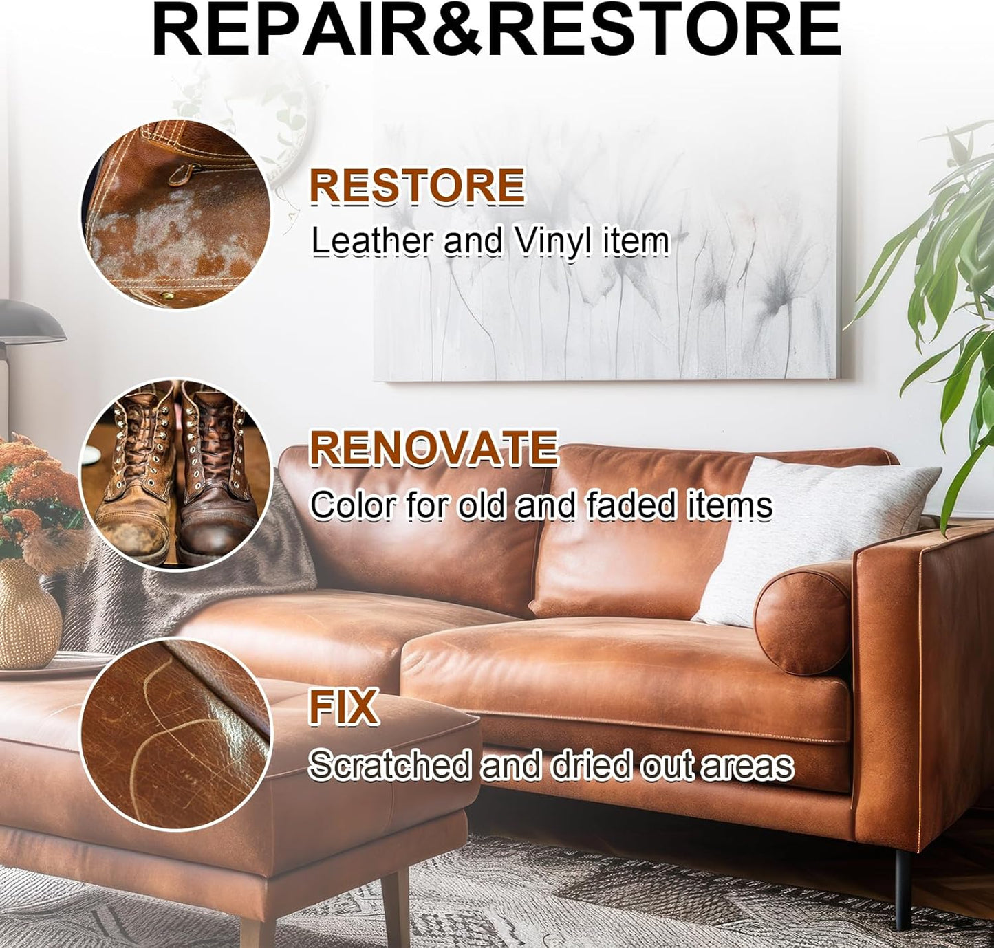 Leather Recoloring Balm Set,Leather Cleaner Restore Conditioner Mink Oil for Leather Repair Kit for Furniture Couches -Revives Repairs Scratches Leather Dye Furniture Polish (Medium Brown)