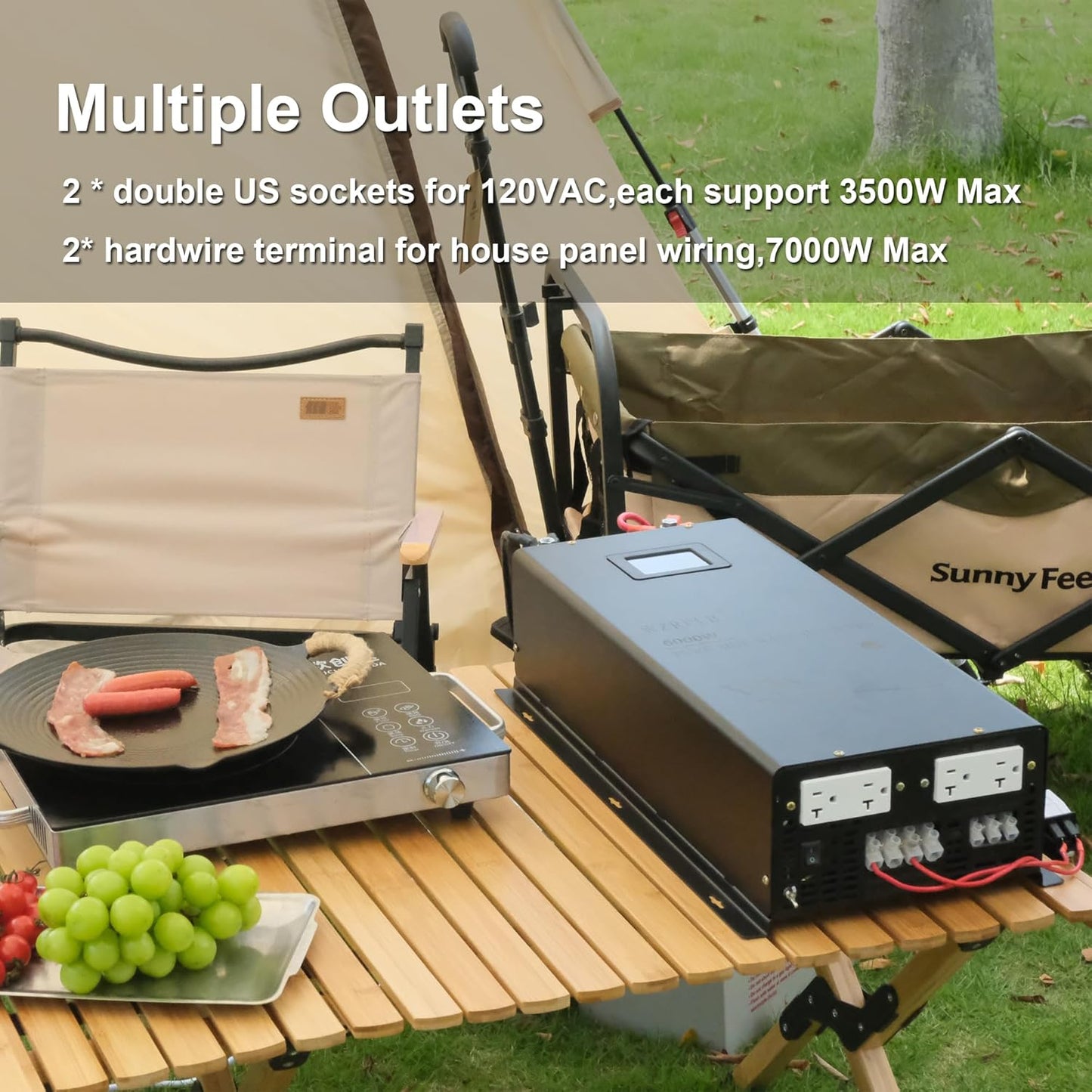 WZRELB 7000W Pure Sine Wave Inverter, 24V DC to 120V 240V AC, 4 AC Outlets, Hardwire Terminal, 91.6% Efficiency