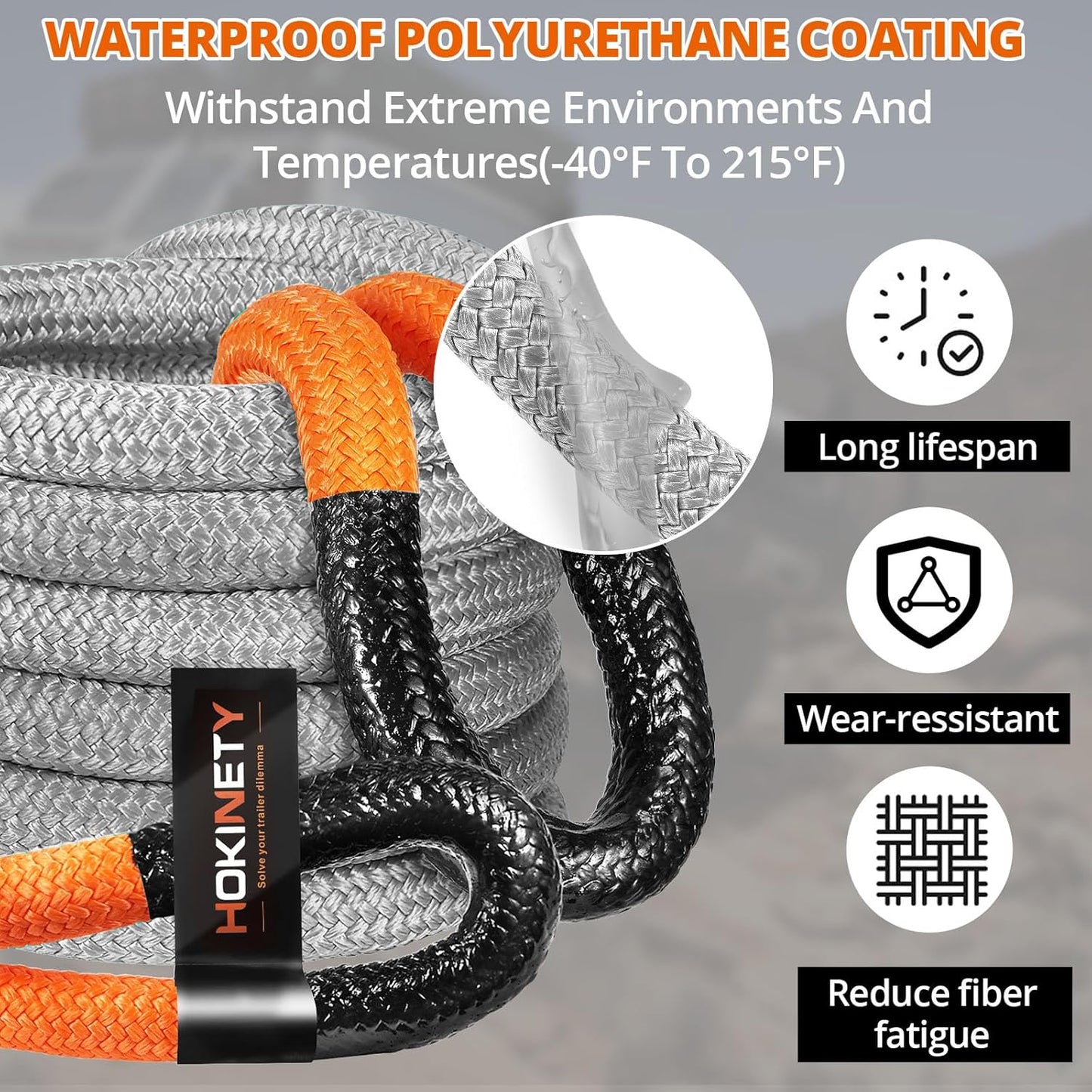 Kinetic Recovery Tow Rope 1-1/8" x20ft Offroad Snatch Strap 48000lbs Heavy Duty Towing Straps Kit for Trucks SUV UTV ATV Tractor Car Jeep