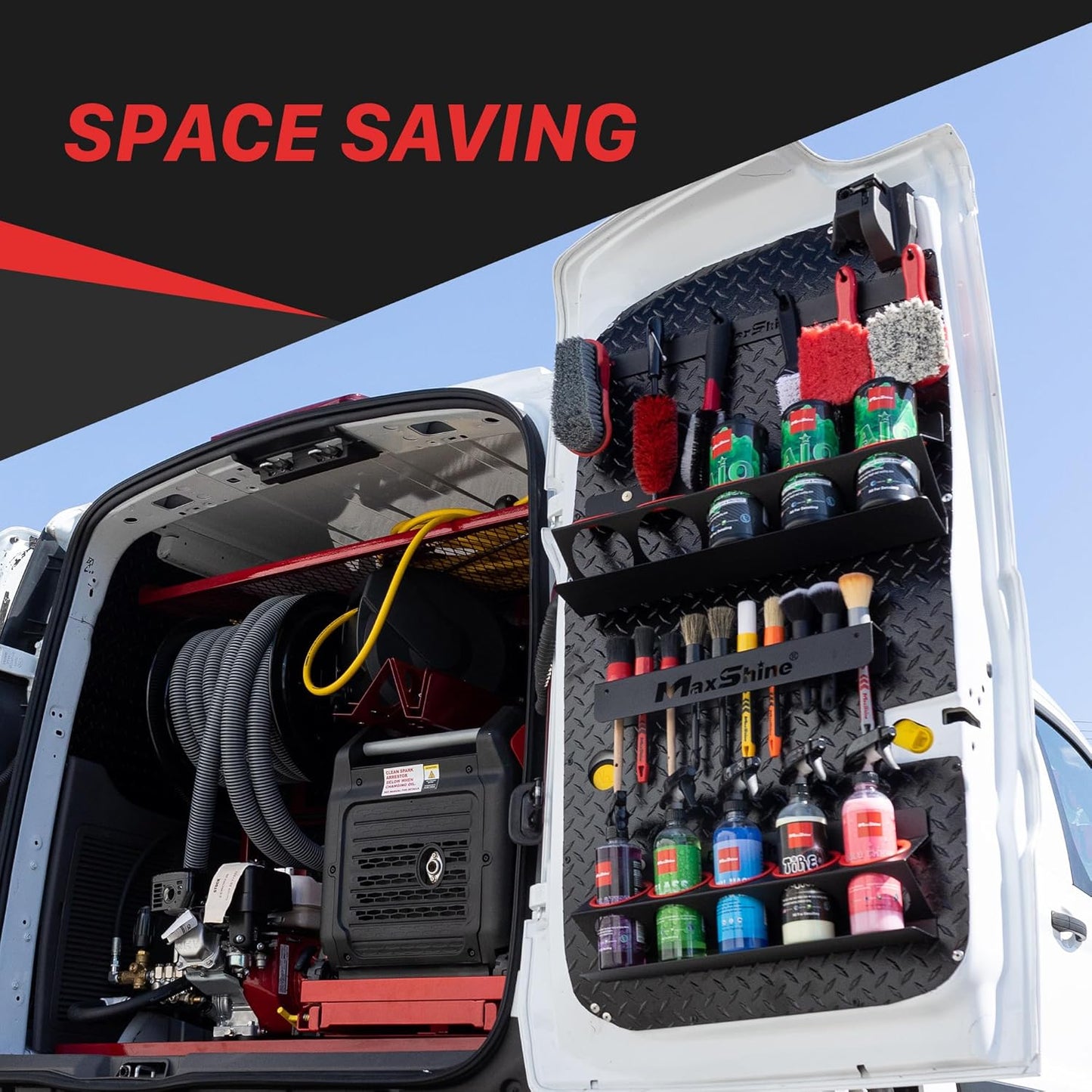 Maxshine Universal Detailing Spray Bottle Holder - Mobile Detailing & Car Garage Organizer, Holds 5 Sprayers (16oz) with 4 Small Holes, Lightweight Design, Easy Wall Mounting (Set 1)