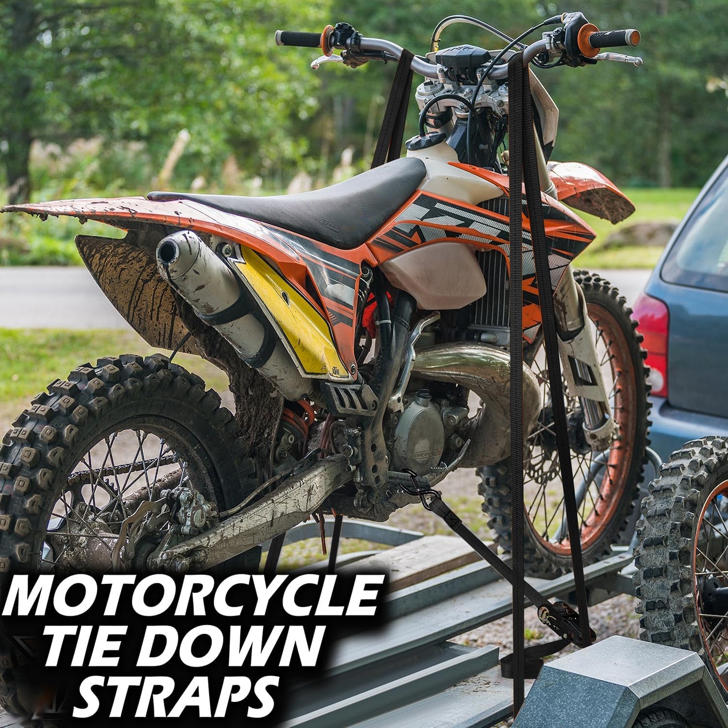 TitanPro Heavy Duty Ratchet Straps 4-Pack - 2,200lb Break Strength, 1" x 15' Rachet Tie Downs with Padded Handles - Heavy Duty, Truck, Motorcycle, Moving Straps (Black)