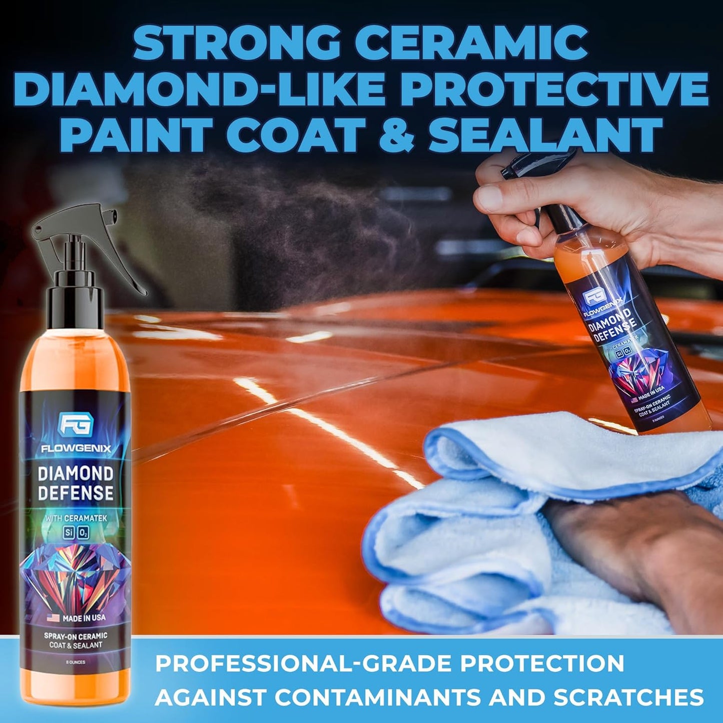 Ceramic Coating For Cars and Motorcycles Spray (8oz) - SiO2 Ceramic Wax & UV Protective Shield Detailing - Auto Wax Hydrophobic Detail Spray - Incl. 2 Microfiber Towels
