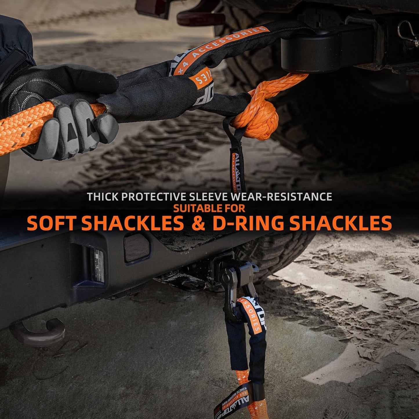 ALL-TOP Kinetic Recovery Rope (Reflective) 48000Lbs, 1in x 30ft, Heavy Duty 30+% Elasticity, 16000Lbs Work Load Limit for 4x4 Offroad