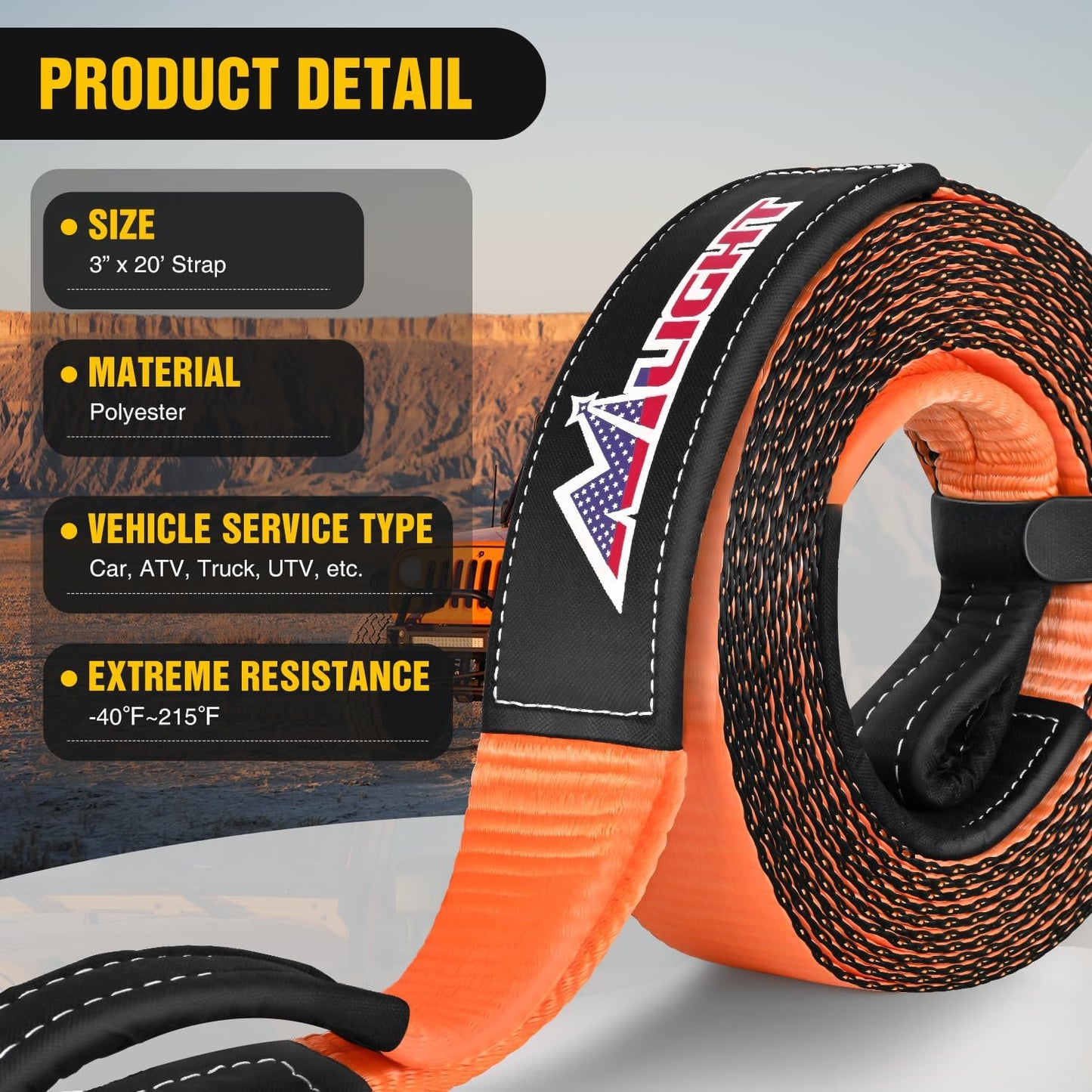 Nilight 3" x 20' Recovery Tow Strap Lab Tested 31,500lbs Break Strength Heavy Duty Off Road Straps with Triple Reinforced Loop Emergency Towing Rope of Mind for SUV, UTV, ATV, Truck, 2 Years Warranty