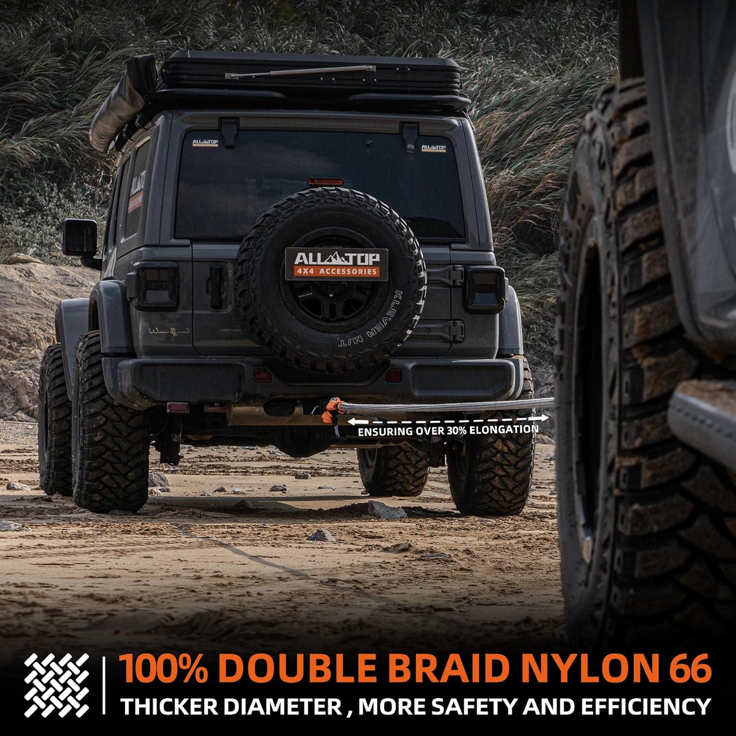 ALL-TOP Kinetic Recovery Rope, 48000Lbs, 1in x 30ft, Heavy Duty 30+% Elasticity, 16000Lbs Work Load Limit for 4x4 Offroad Vehicle