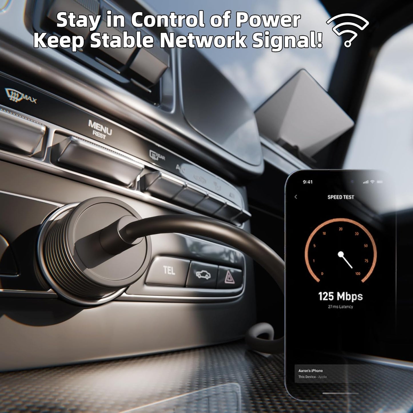 Starlink Mini Power Cable 10FT/3M Cigarette Lighter Adapter, Car Charger 12V-24V DC Power Cord for Starlink Mini, Direct to Cigarette Lighter, DC Male to Lighter Plug for Vehicle Use