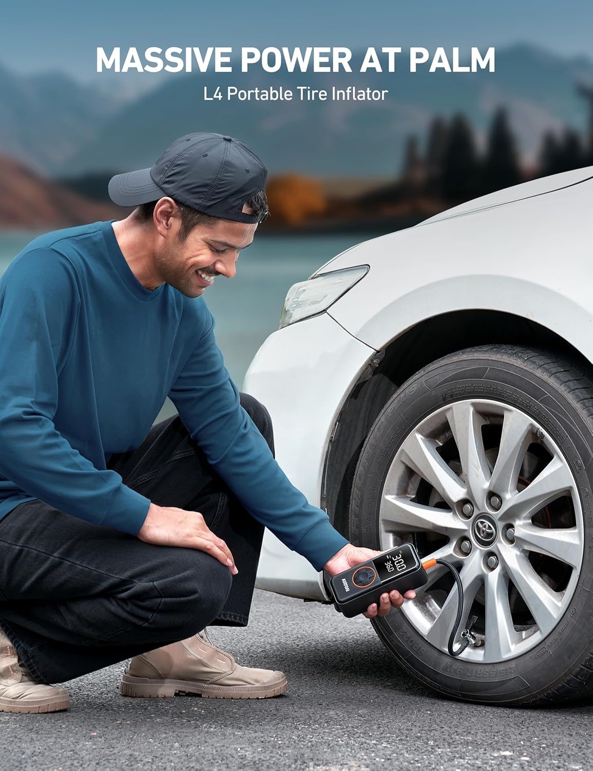 AstroAI L4 Tire Inflator Portable Air Compressor, 150PSI Portable Air Pump for Car Tires with Pressure Gauge LED Light, Electric Air Pump Quick Inflation for Cars, Motorcycles, Bikes, Tires, Balls