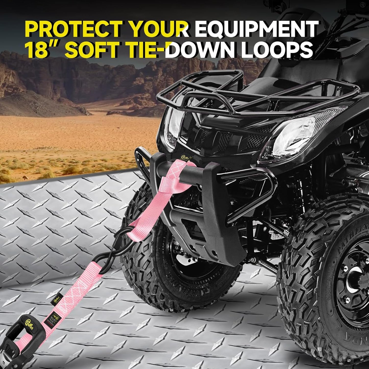 4Pcs 1.6”x 10FT Heavy Duty Ratchet Straps with Padded Handles+Coated S Hooks+Soft Loop Tie-Downs for Ratchet Strap Tie Down Kit-6000 Pound Break Strength（Pink）