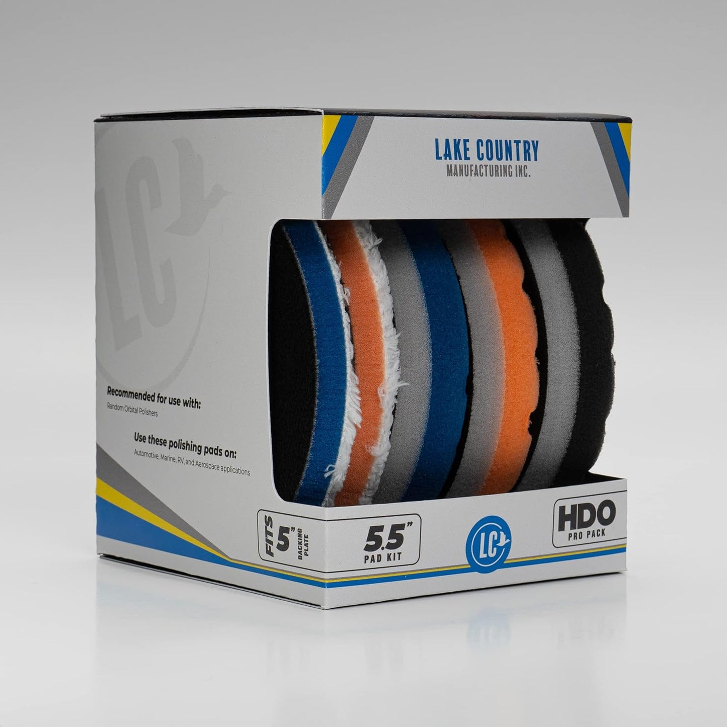 HDO Foam and Microfiber kit (5 Pads, 5.5”)- Complete HDO-CCS line-up in one Box. Cutting, Polishing and Finishing Foams and Also Cutting and Light Cutting Microfiber. Fits 5" Backing Plate.