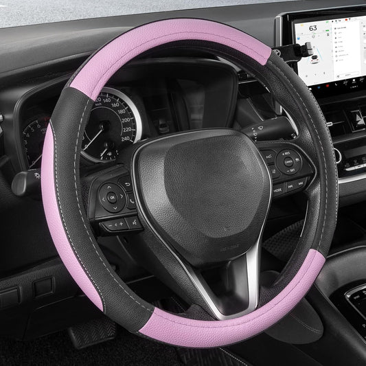 SEG Direct Steering Wheel Cover for Car, Standard Size 14.5-15 inch, Auto Interior Accessories, Black and Light Purple