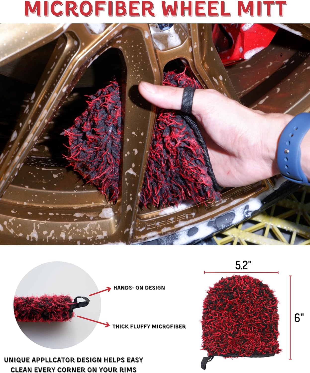 Premium 7PCS Car Wheel Rims Detail Cleaning PRO Wash Kit, Wheel Wash Mitt, Tire Brush,2PCS Soft Woolies Wheels Brush,Detailing Brush and Tire Dressing Pad,Microfiber Dry Towel Scratch-Free Cleaning