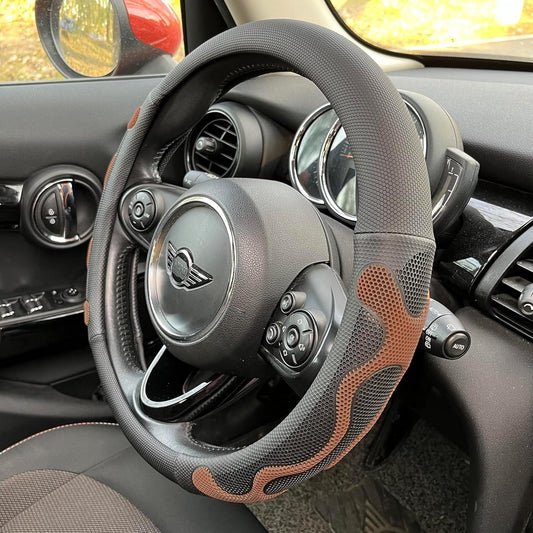 PINCTROT Large Size Comfy Grip Steering Wheel Cover, Anti-Slip Design, 15.5-15.75 Inch(Silicone Brown)