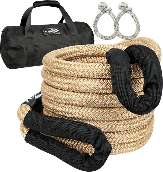 Nylon Kinetic Recovery Tow Rope Heavy Duty Offroad Snatch Strap for for Trucks SUV UTV ATV Tractor Car Jeep, Tractor, Bobcat, Ram 2500, Silverado 2500, Ford F250 (Golden, 1" x 30')