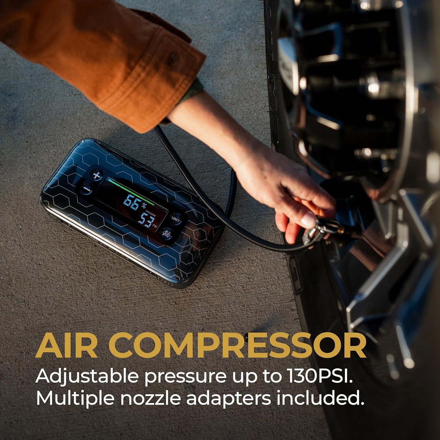 HALO Bolt Air+ 1750 Portable Car Battery Jump Starter | 130 PSI Air Compressor, 59.9Wh USB Power Bank, Large Display, Emergency Floodlight & Charger, Jumps Cars SUVs & Trucks, Inflates Tires — Silver