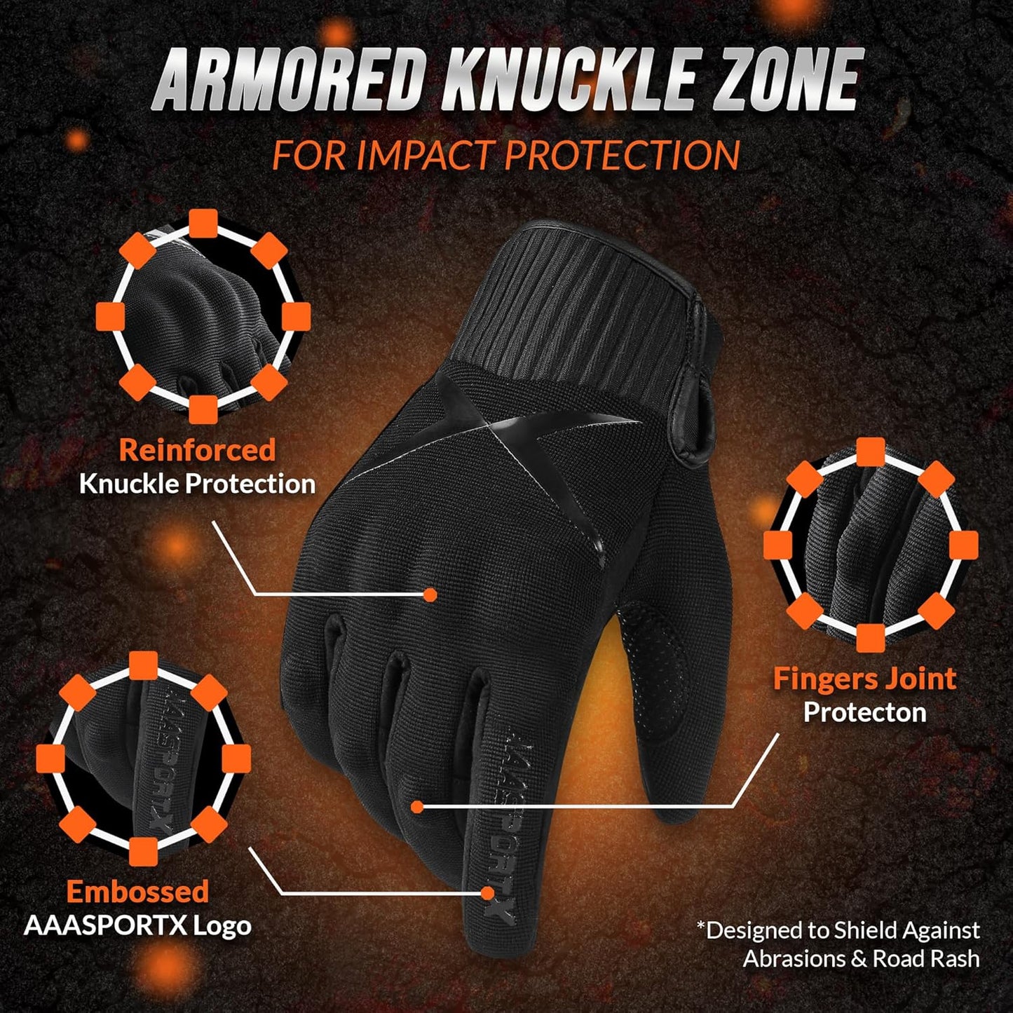 Breathable Motorcycle Gloves for Men with Kevlar & TPR Palm Protection Hard Knuckles Touchscreen
