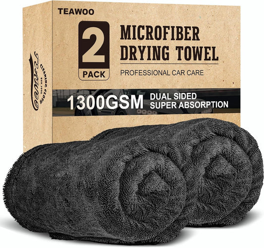 2 Pack Double-Sided Car Care Extra-Large, Ultra-Absorbant Microfiber Drying Towel for Cars and Trucks, Super Absorbent Car Drying Towel, 1300GSM, 35" x 24"