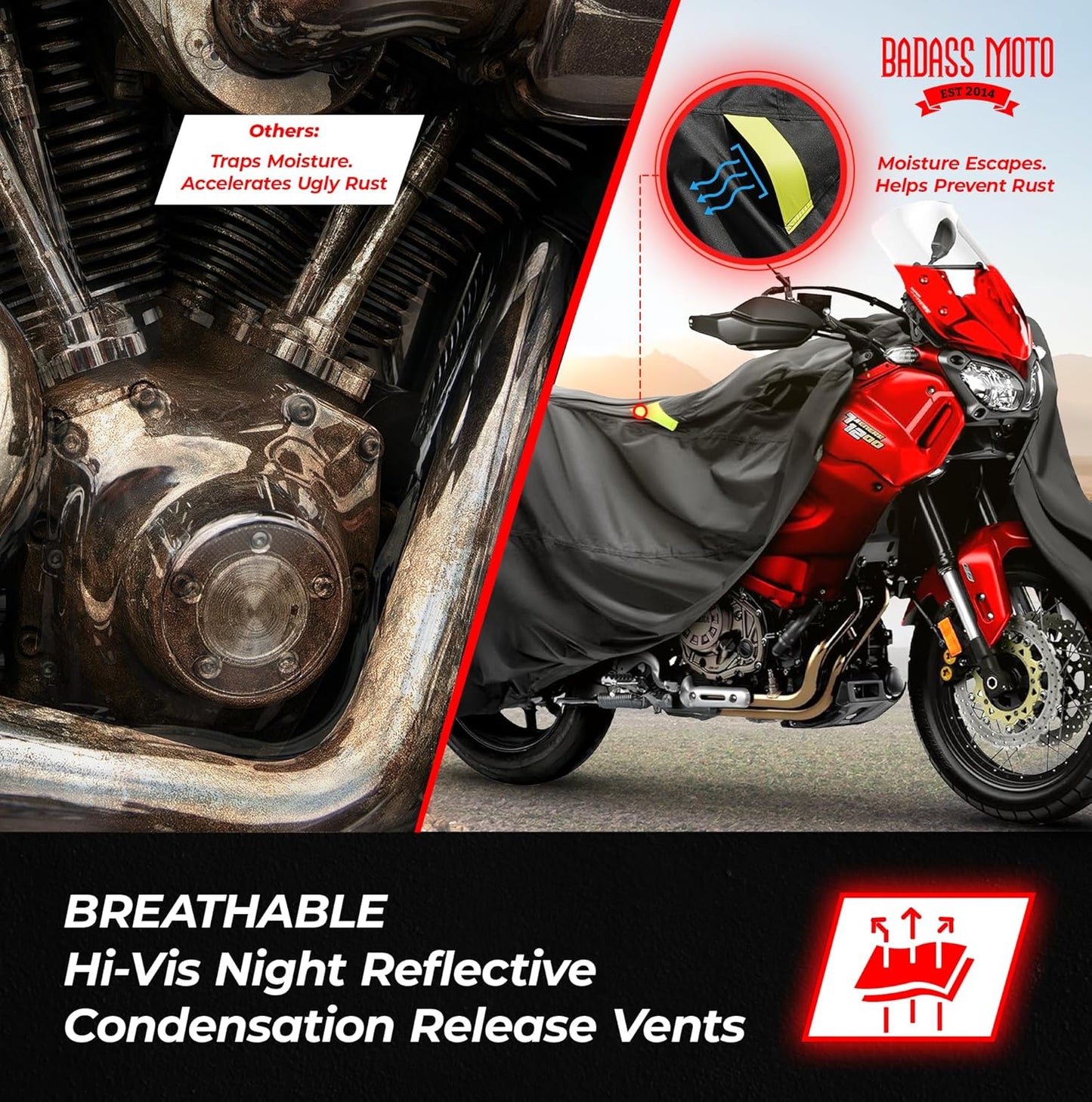 Badass Moto Ultimate Large Adventure Motorcycle Cover Waterproof Outdoor Adjusts to Top Case Motorcycle Sun Cover For Honda Africa, V-Strom 1050 ADV, Fits BMW R 1250 GS, KTM 1290 Super, HD Pan America