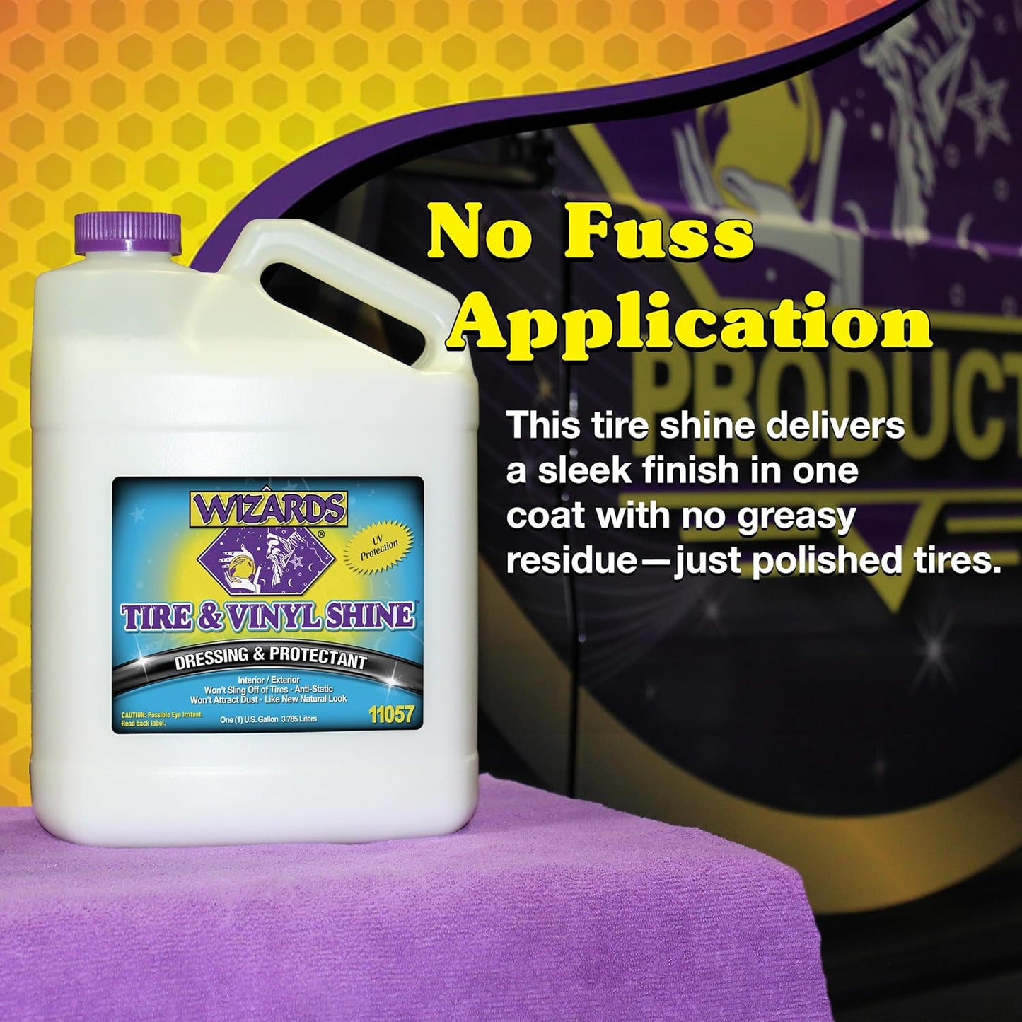Wizards - Vinyl & Tire Shine Spray, Tire Dressing and Protectant, Professional Detail Spray, No Sling Off, Anti-static Car Detailing Spray, KeepingTires & Vinyls Look New, Car Care Products, 1 Gallon
