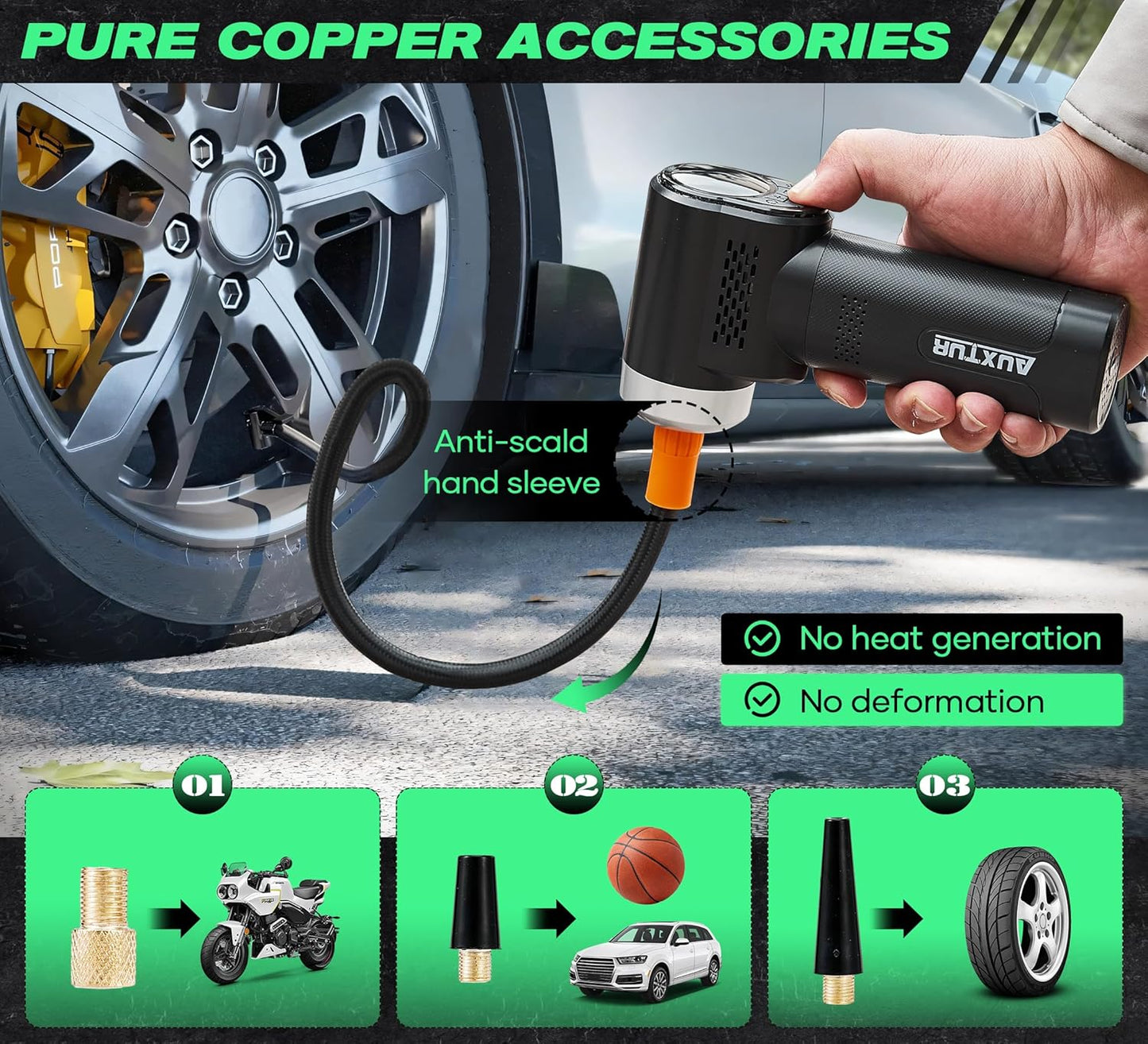 Vehicle Tire Inflator Portable Air Compressor & Inflator(150PSI),TYPE-C 6000mAH Car Tire Pump with Light, Digital Tire Pressure Gauge, Air Pump-Car Motorcycle Accessories