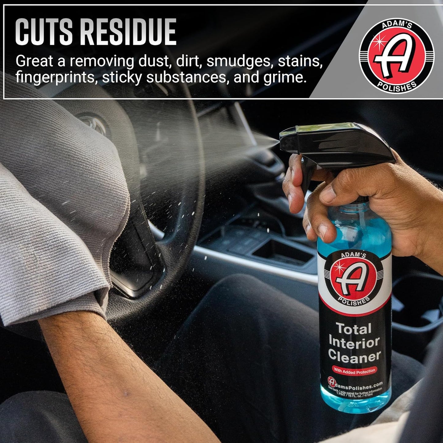 Adam's Polishes Total Interior Cleaner & Protectant, Quick Detailer & SiO2 Protection, Ceramic Infused, Anti-Static, OEM Finish, For Leather, Vinyl, Plastics, Glass & More