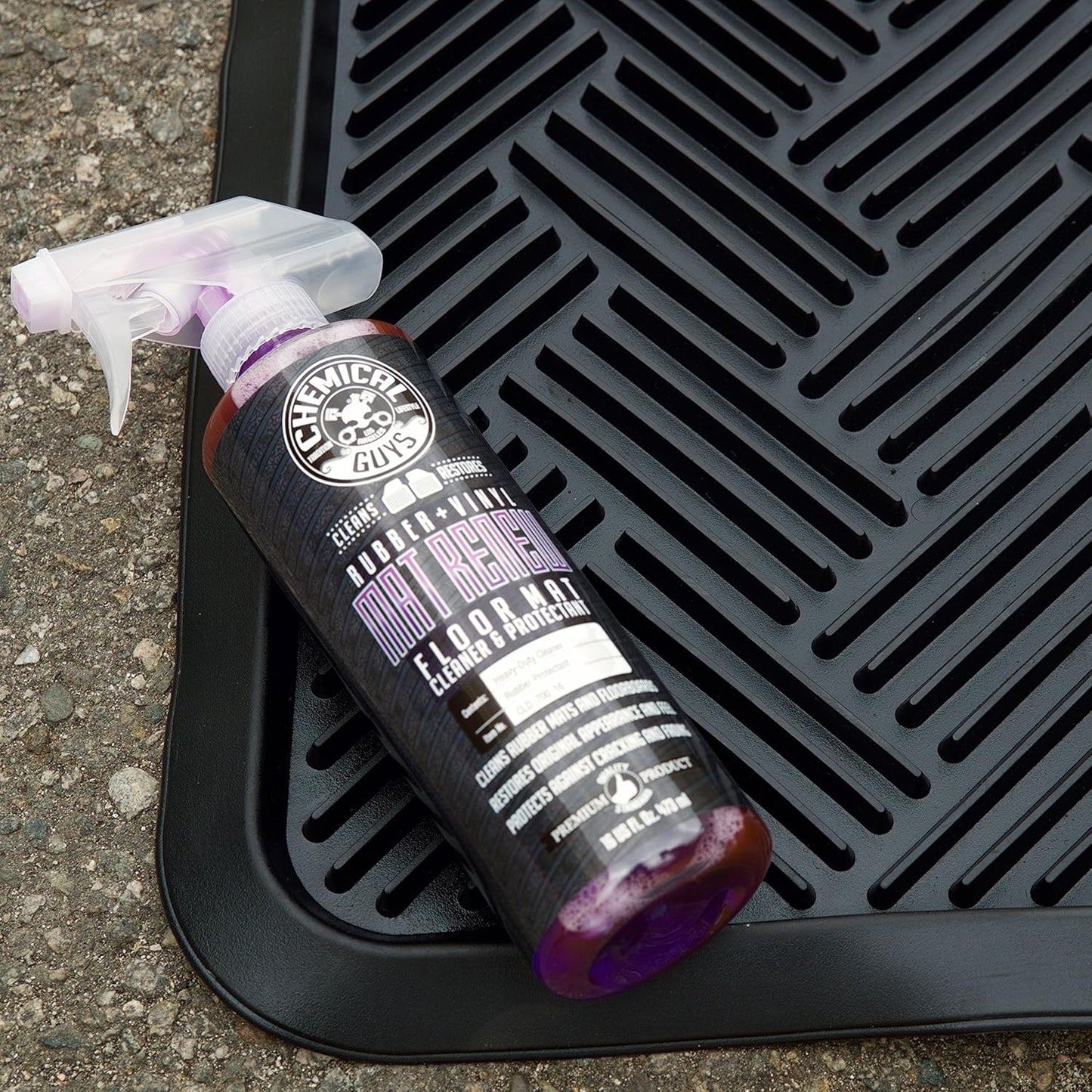 Chemical Guys HOL70016 Heavy Duty Floor Mat Cleaning Kit with Mat Renew Rubber + Vinyl Floor Mat cleaner and Protectant (16 fl oz), Drill Brush Attachment, & Workhorse Towels, 5 Item Kit